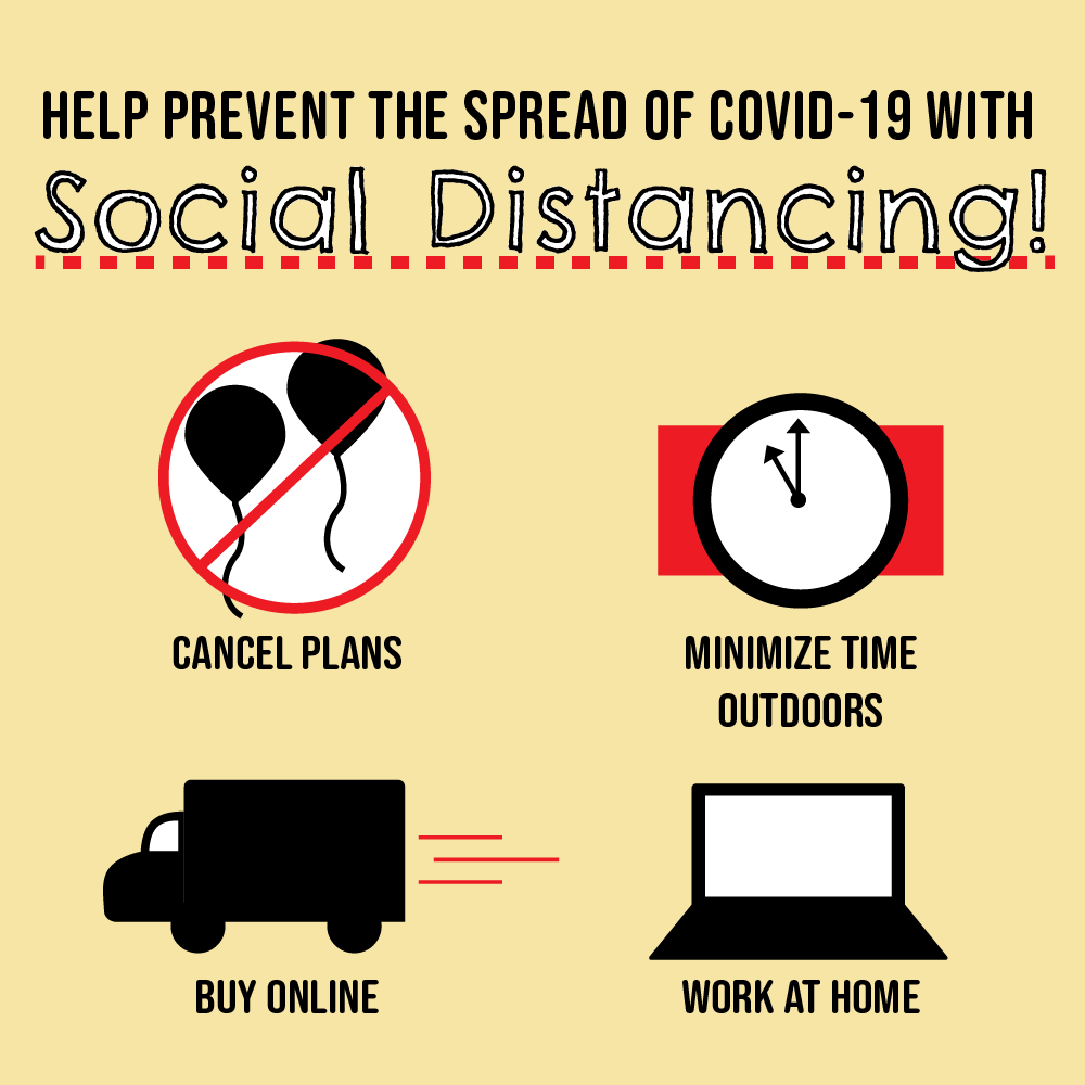 Social media post explaining how to practice social distancing.