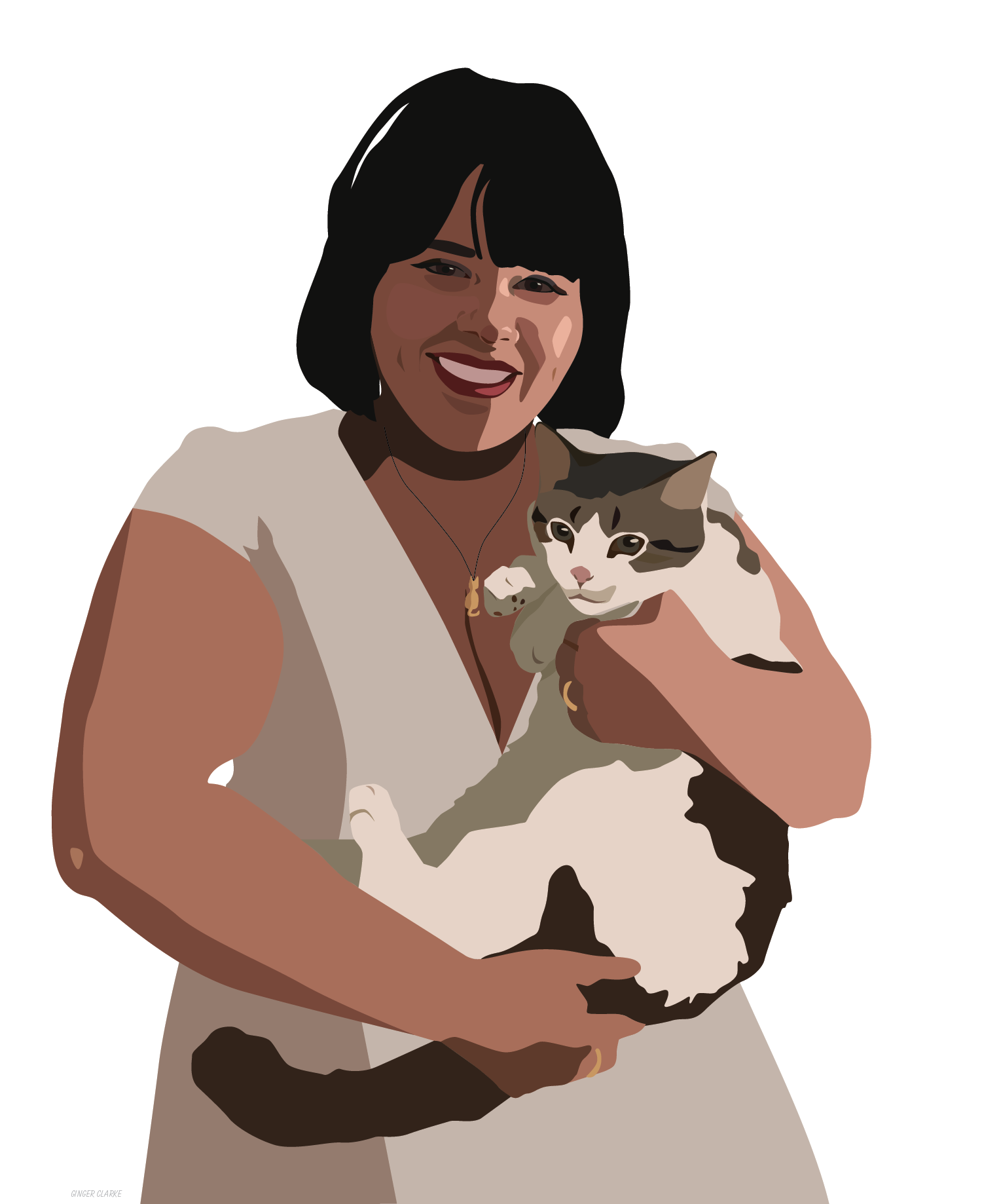 A vector drawing of Ginger holding a hamster